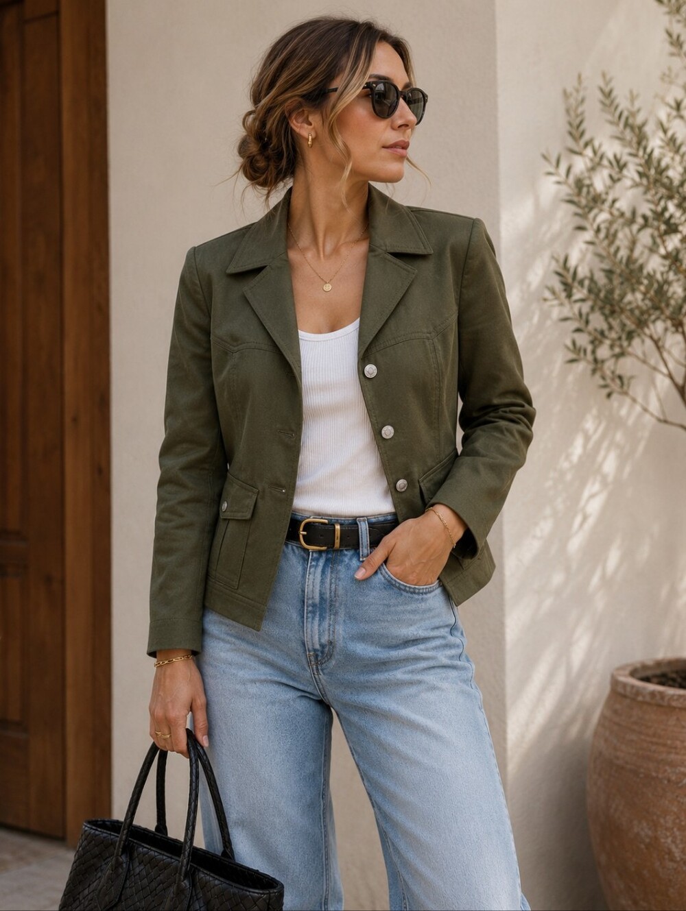 Philosophy di Alberta Ferretti Olive Cropped Utility Jacket